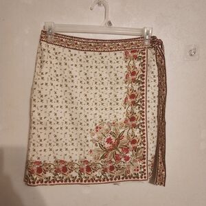 Max Studio Embroidered Border Print Wrap Mini Skirt Size L NWT Linen Blend